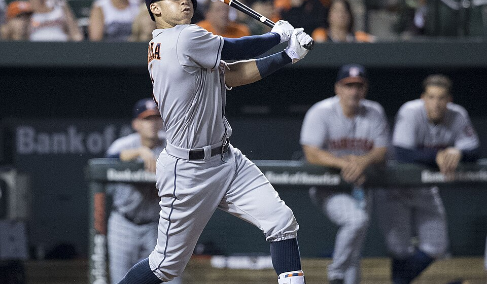 Carlos Correa swings away for the Houston Astros.