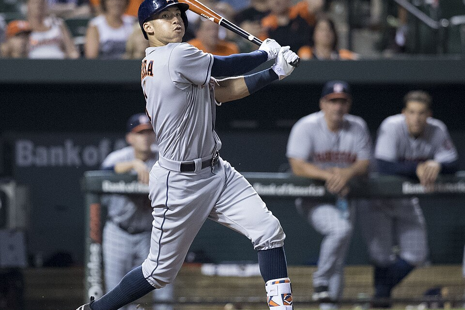 Carlos Correa swings away for the Houston Astros.
