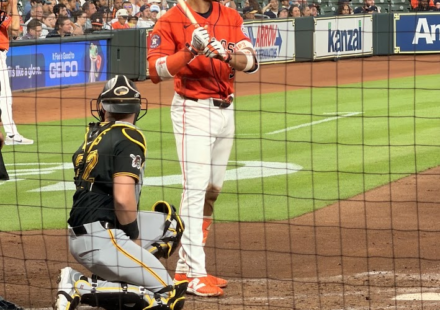 Houston Astros' shortstop Jeremy Peña at bat at Daikin Park.