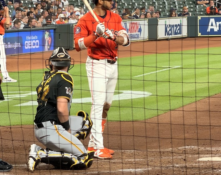Houston Astros' shortstop Jeremy Peña at bat at Daikin Park.