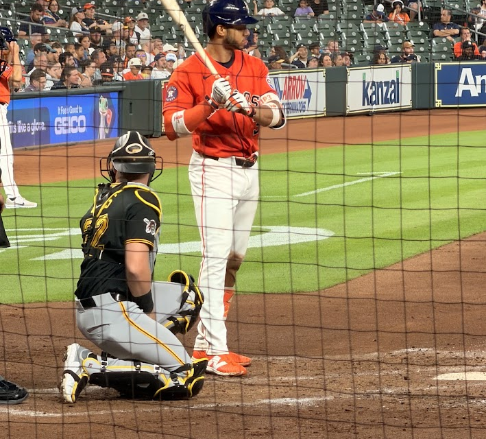 Houston Astros' shortstop Jeremy Peña at bat at Daikin Park.