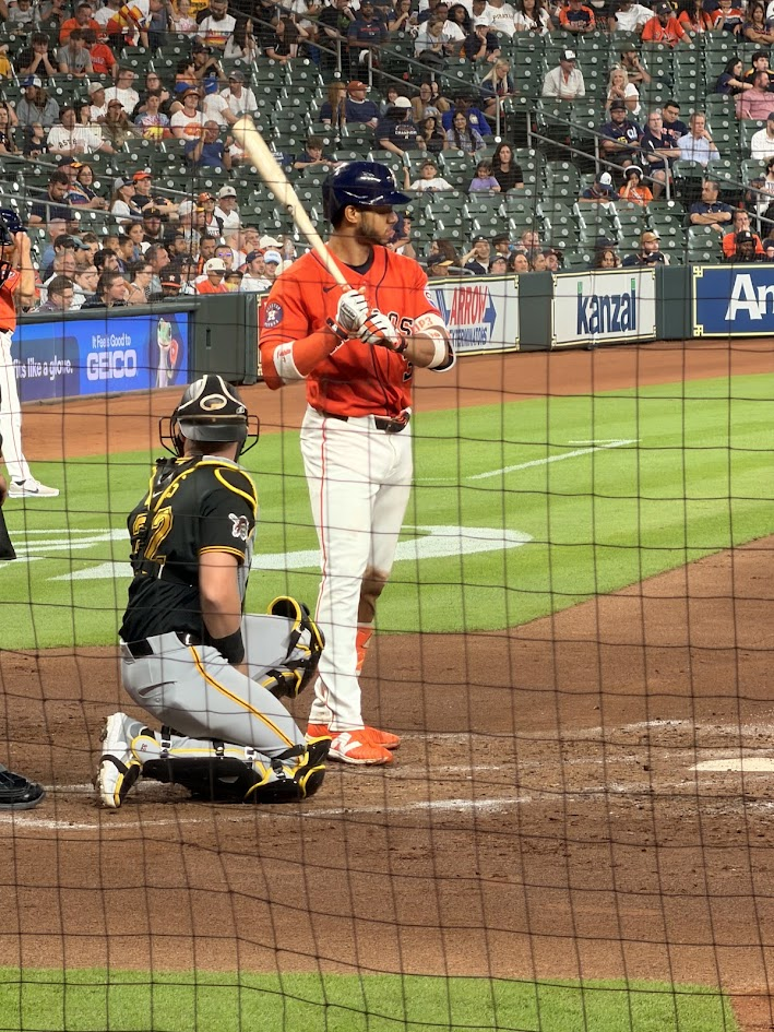 Houston Astros' shortstop Jeremy Peña at bat at Daikin Park.