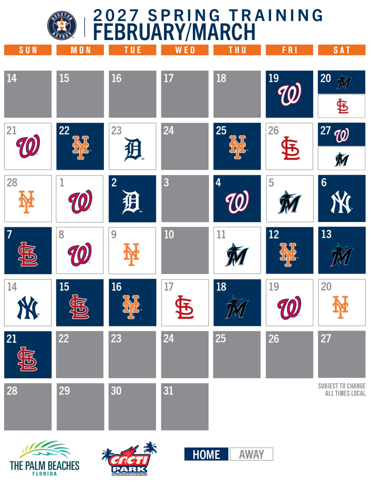 The Houston Astros' 2027 spring training schedule.