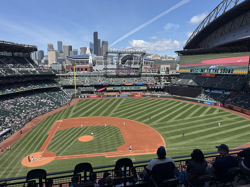 An aerial view of T-Mobile Park in Seattle, where the Mariners play.