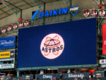 Vintage Houston Astros logo displayed on the video board at Daikin Park.