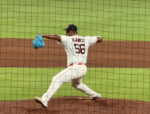Houston Astros pitcher Ronel Blanco delivers a pitch at Daikin Park.